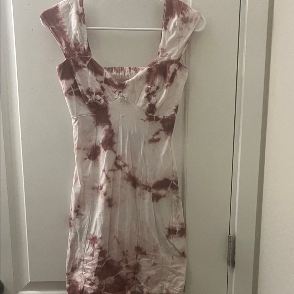 Tie-Dye Cap Sleeve Dress S Comfy stretchy cotton taupe brown and white